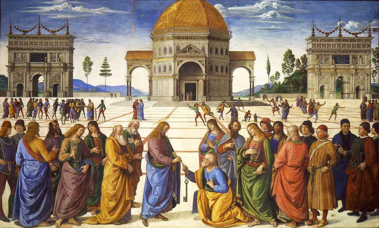 "Consegna delle chiavi", Perugino, 1481-1482 circa (Cappella Sistina, Città del Vaticano)