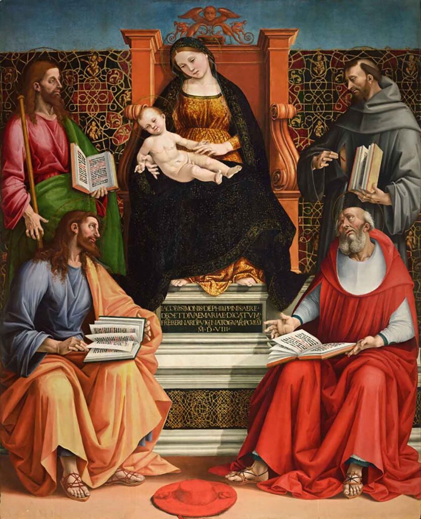 Madonna in trono con il Bambino e i Santi Giacomo Maggiore, Simone, Francesco d&#8217;Assisi e Bonaventura (Pala di Arcevia)