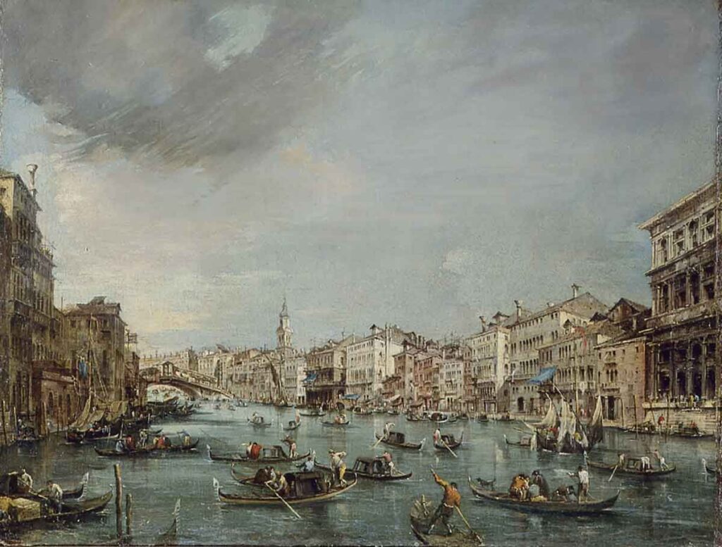 Veduta del Canal Grande verso Rialto con Palazzo Grimani e Palazzo Manin