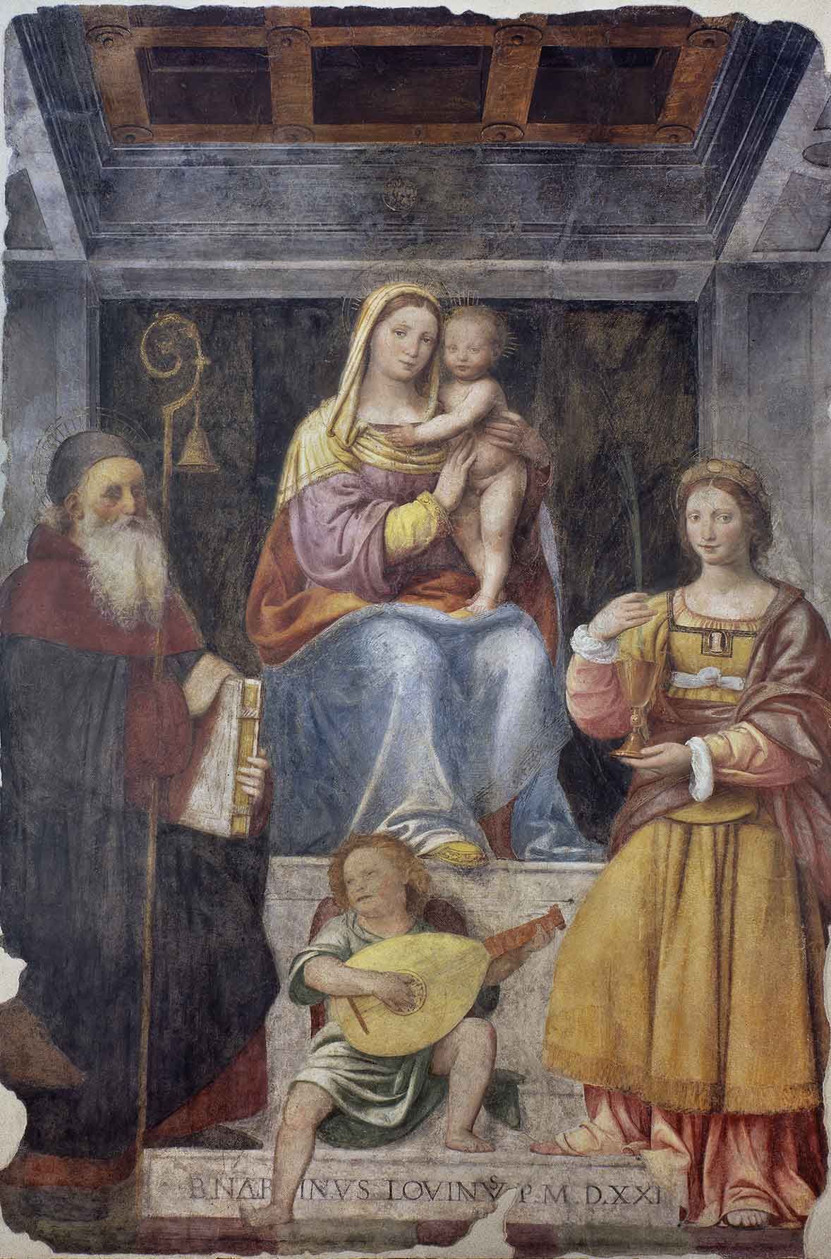 God the Father and Madonna and Child with St. Anthony the Abbot, St. Barbara and an Angel Musician
