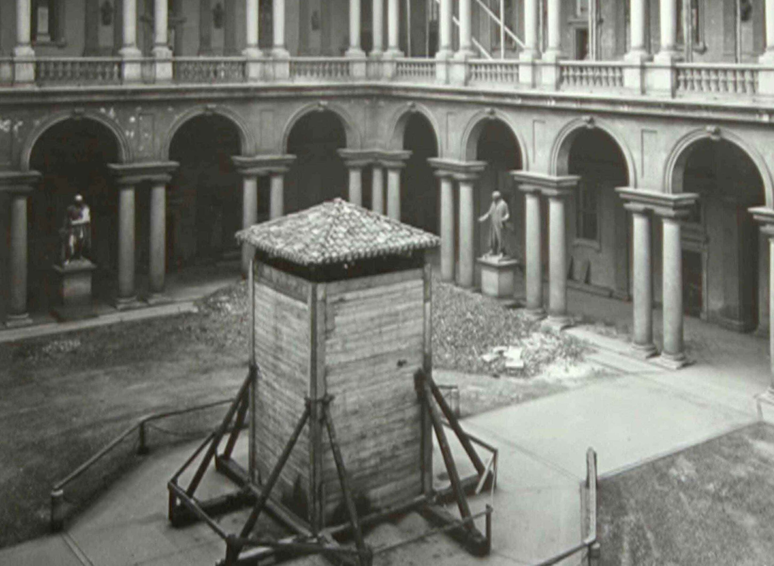 The Pinacoteca di Brera courtyard with protective cladding